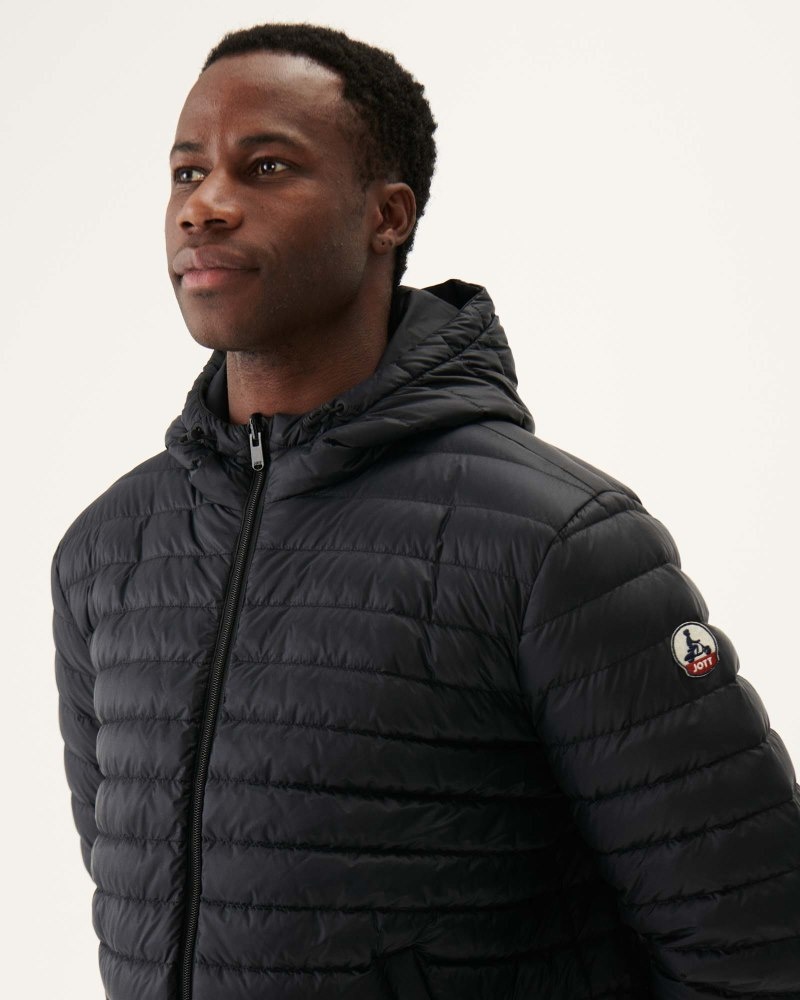 Black JOTT Amsterdam Long Reversible Hooded Men's Puffer Jackets | FKC-8146