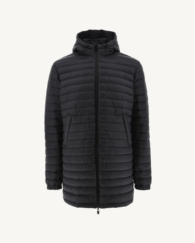 Black JOTT Amsterdam Long Reversible Hooded Men's Puffer Jackets | FKC-8146