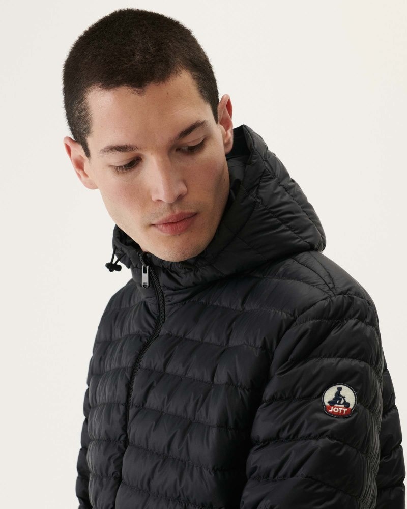 Black JOTT Bergen Reversible Hooded Men's Puffer Jackets | PCV-8754