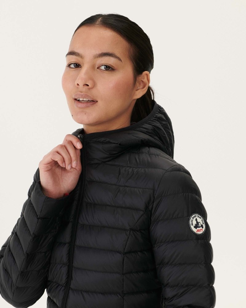 Black JOTT Cloe Lightweight Hooded Women's Puffer Jackets | HFR-1869