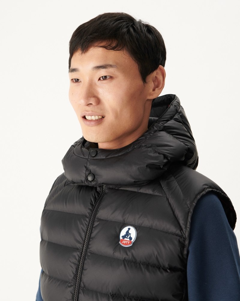 Black JOTT Grand Cold Sleeveless Men's Down Jackets | UZM-6678