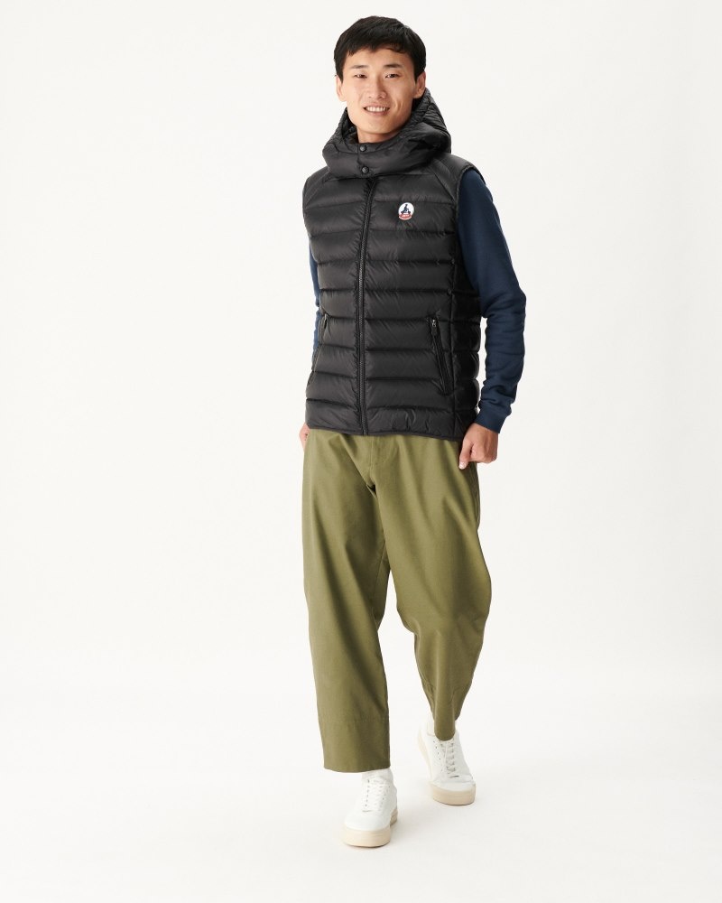 Black JOTT Grand Cold Sleeveless Men's Down Jackets | UZM-6678