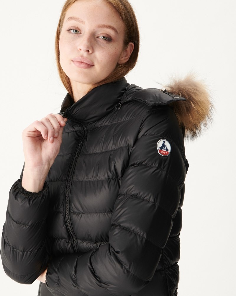 Black JOTT Luxury Extreme Cold Hooded Women's Down Jackets | ZVD-5018