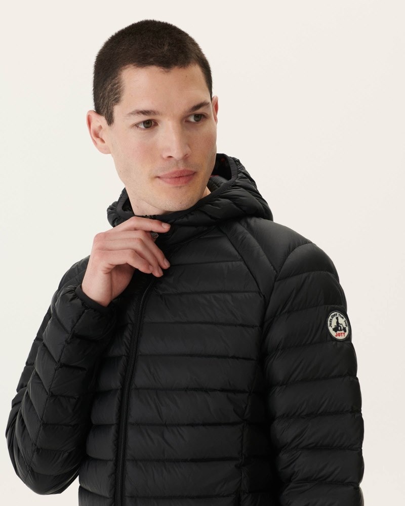 Black JOTT Nico Lightweight Hooded Men's Puffer Jackets | HRC-8351