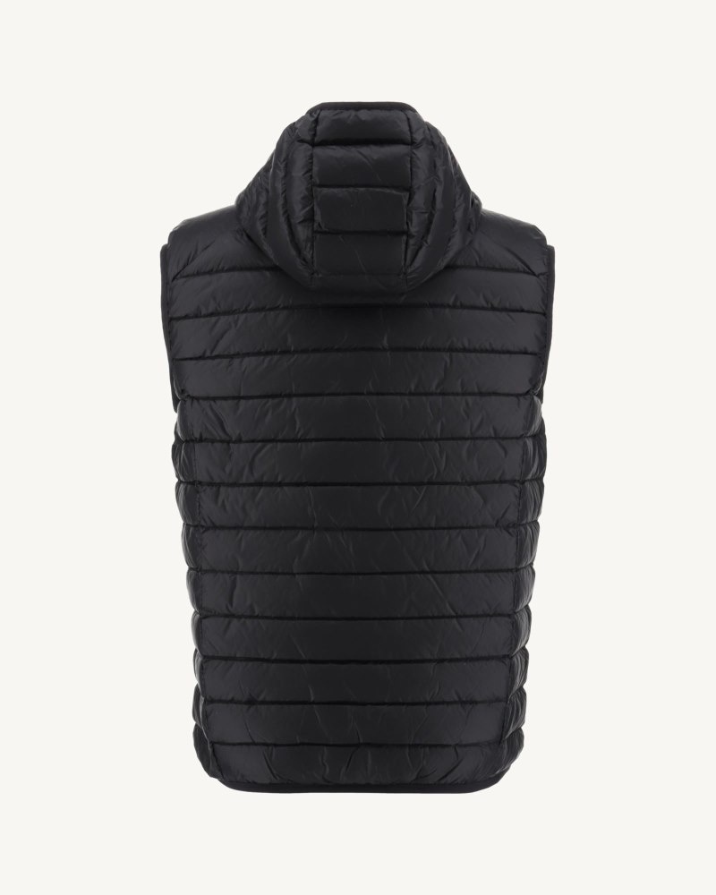 Black JOTT Pat Sleeveless Hooded Men's Down Jackets | OTT-8836