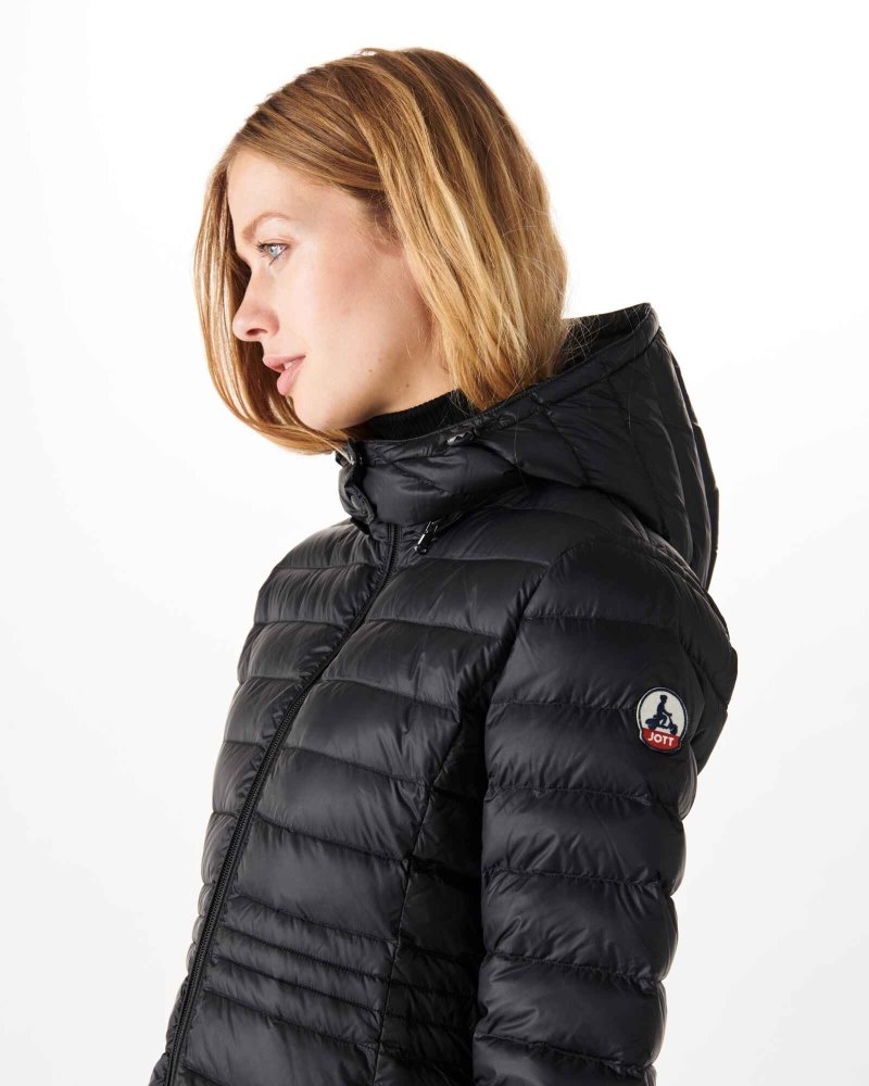 Black JOTT Vero Long Hooded Women's Puffer Jackets | DVJ-5963