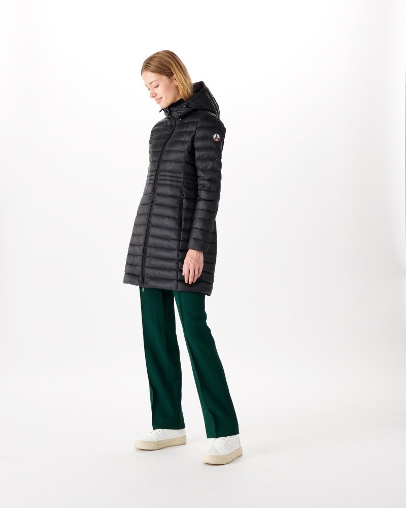 Black JOTT Vero Long Hooded Women's Puffer Jackets | DVJ-5963