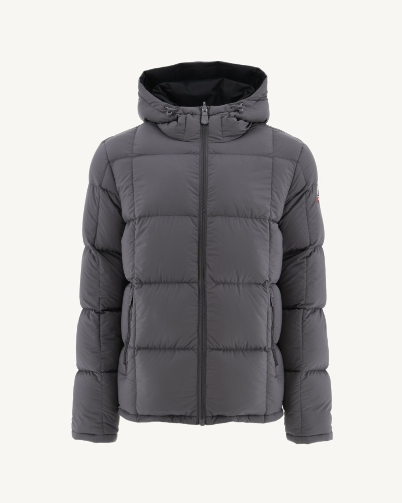 Black / Deep Grey JOTT Aspen Reversible Great Cold Hooded Men's Down Jackets | WOK-1599