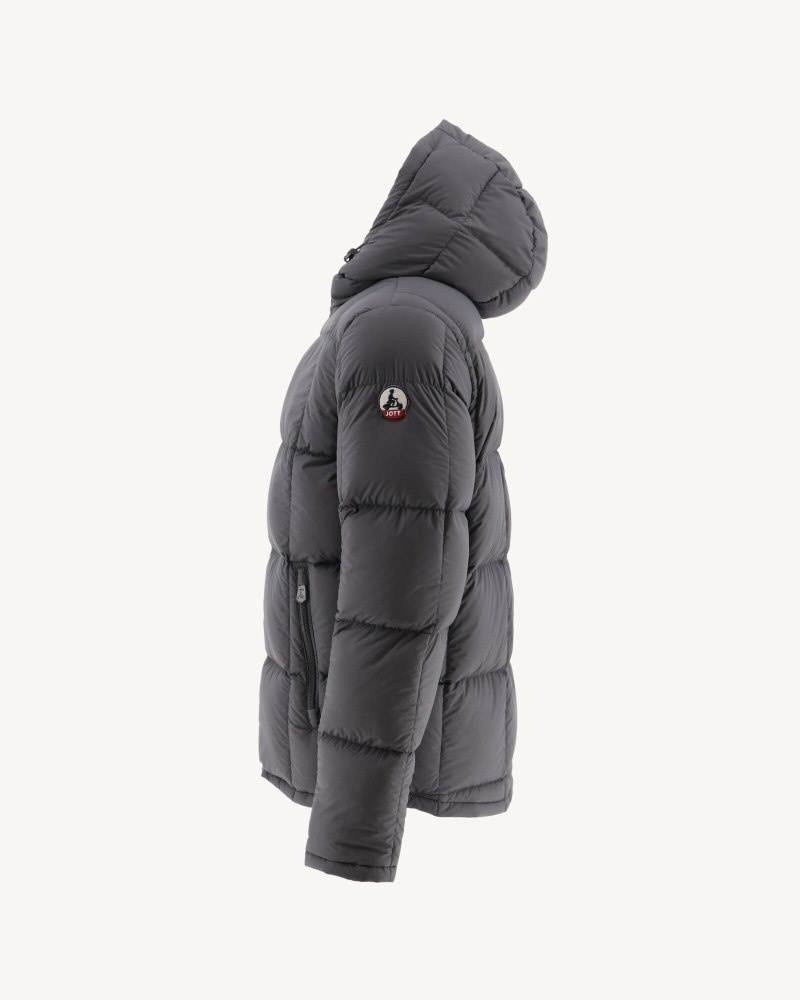 Black / Deep Grey JOTT Aspen Reversible Great Cold Hooded Men's Down Jackets | WOK-1599