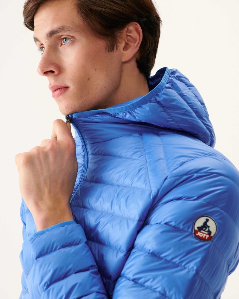 Blue JOTT Nico Lightweight Hooded Men's Down Jackets | PYK-8600