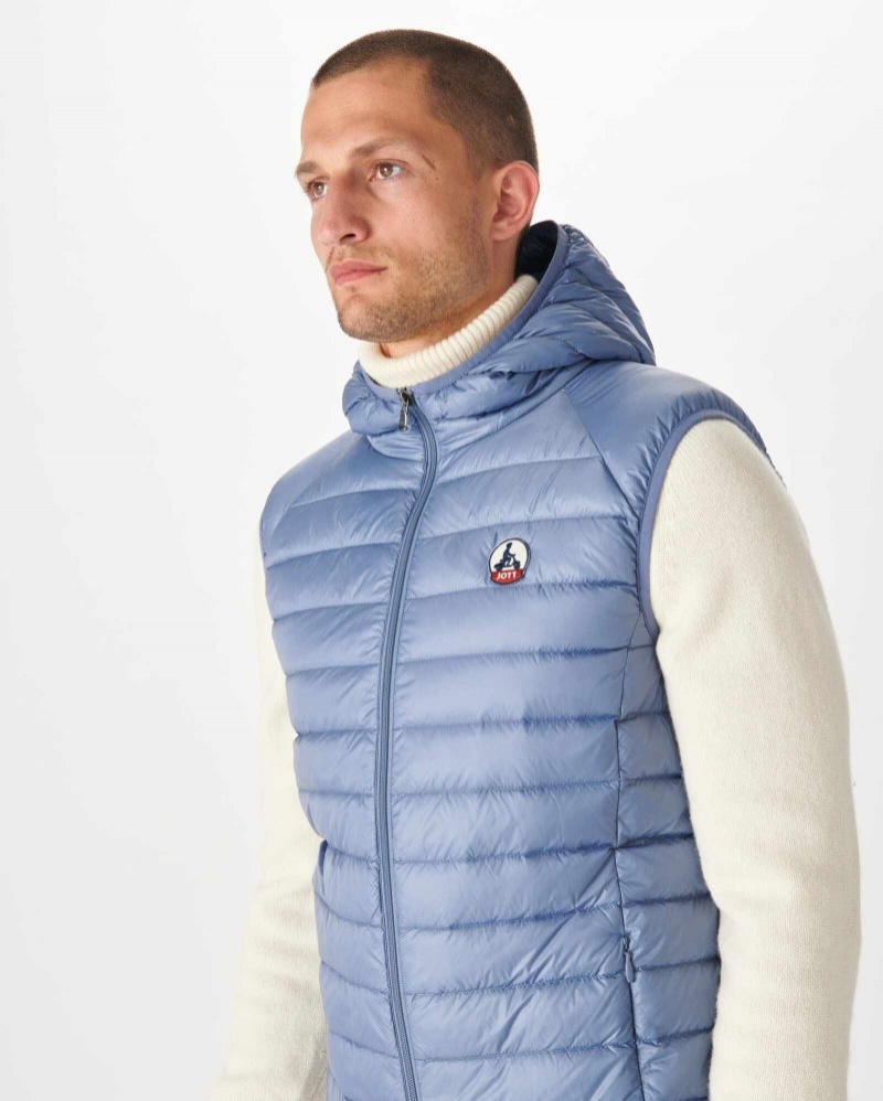 Blue JOTT Pat Hooded Sleeveless Men's Padded Jackets | EJR-4069