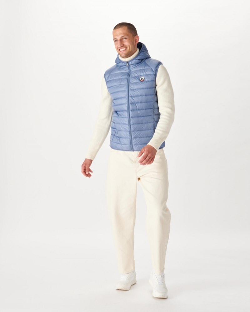 Blue JOTT Pat Hooded Sleeveless Men's Padded Jackets | EJR-4069