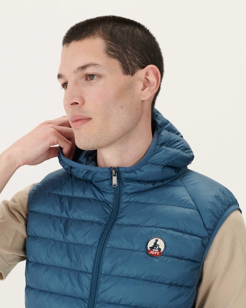 Blue JOTT Pat Sleeveless Hooded Men's Padded Jackets | ERG-1026