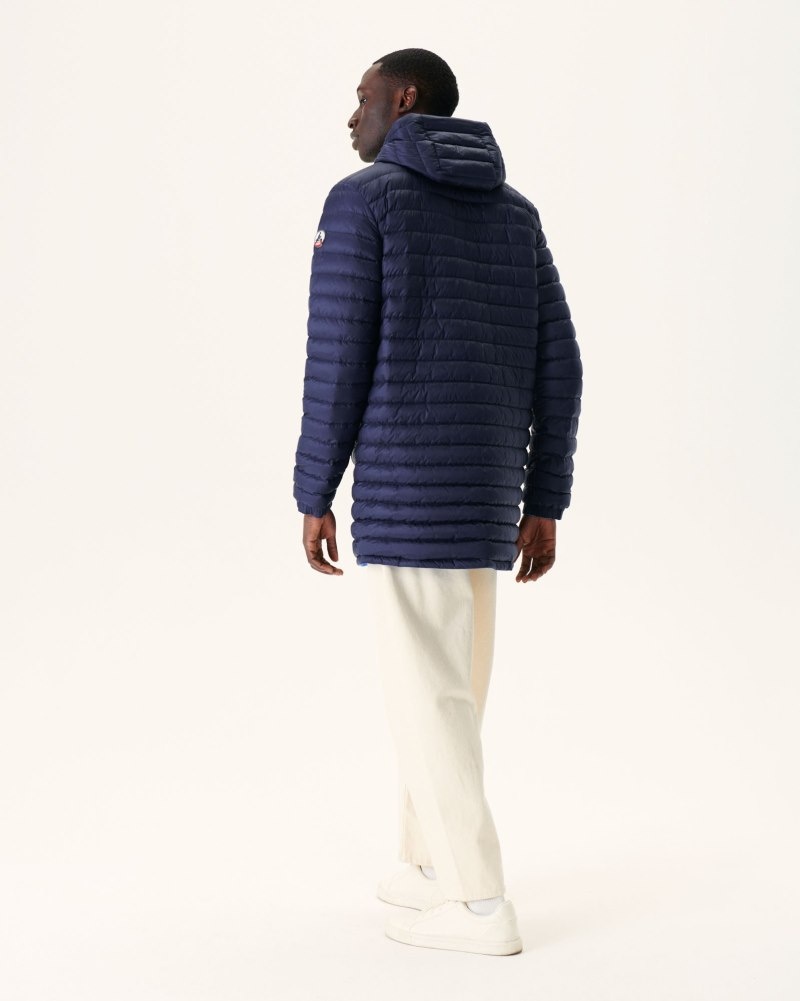 Blue / Navy JOTT Amsterdam Long Reversible Hooded Men's Down Jackets | CZI-2604