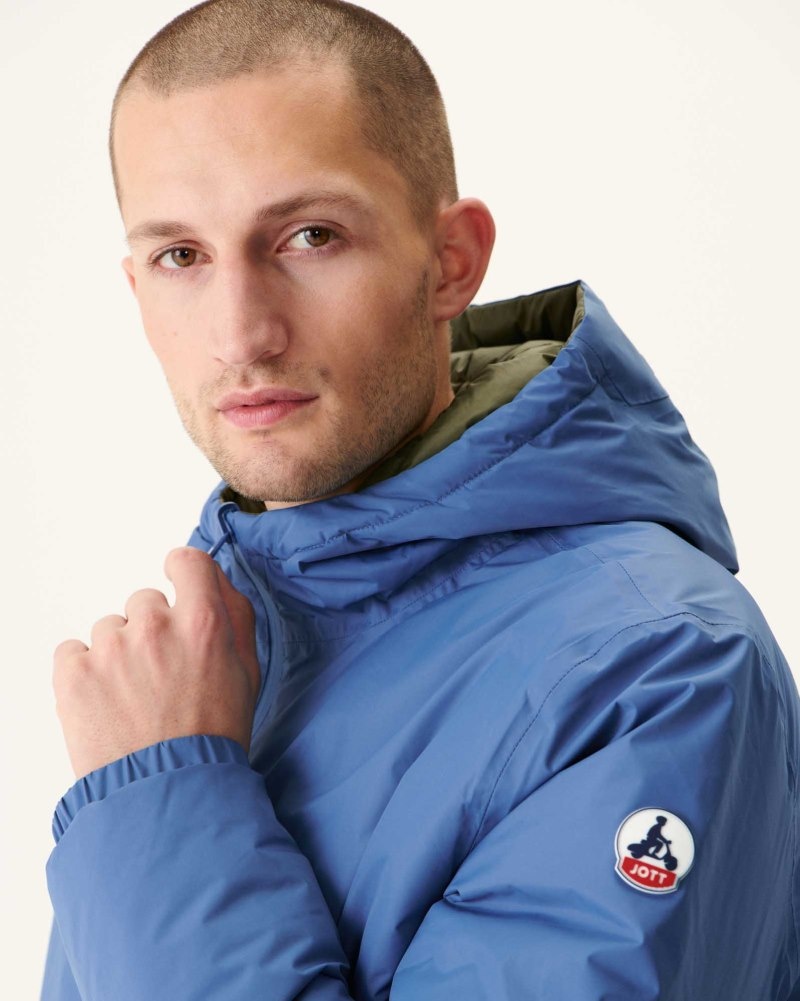 Blue / Olive JOTT Amsterdam Long Reversible Hooded Men's Puffer Jackets | RKP-2230