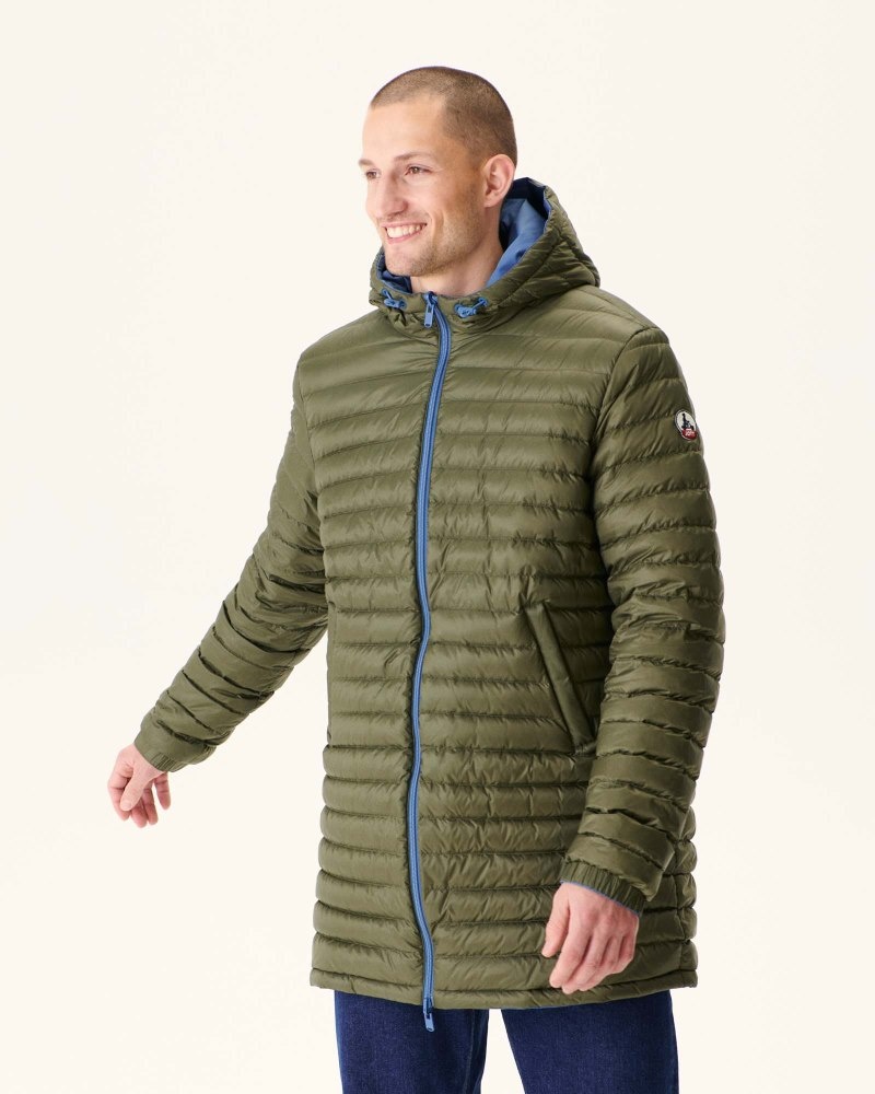 Blue / Olive JOTT Amsterdam Long Reversible Hooded Men's Puffer Jackets | RKP-2230