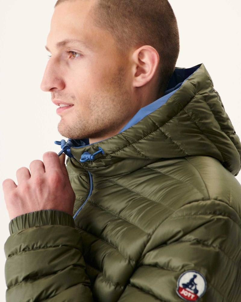 Blue / Olive JOTT Amsterdam Long Reversible Hooded Men's Puffer Jackets | RKP-2230