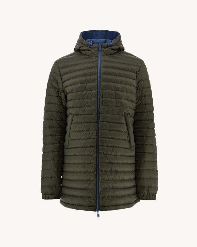 Blue / Olive JOTT Amsterdam Long Reversible Hooded Men's Puffer Jackets | RKP-2230