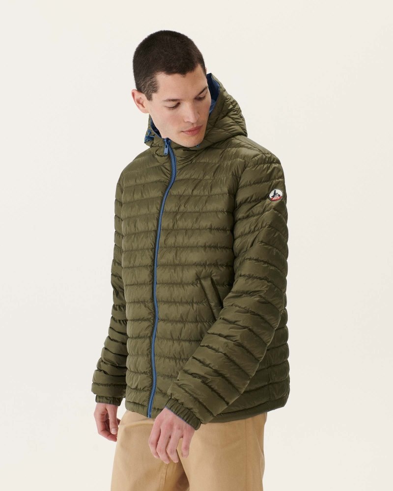 Blue / Olive JOTT Bergen Reversible Hooded Men's Puffer Jackets | RFN-7094