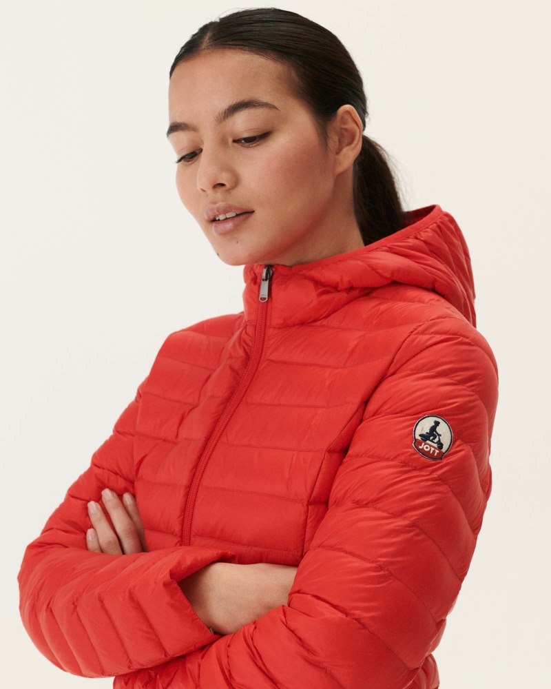 Bright Red JOTT Cloe Lightweight Hooded Women's Down Jackets | NUG-9009