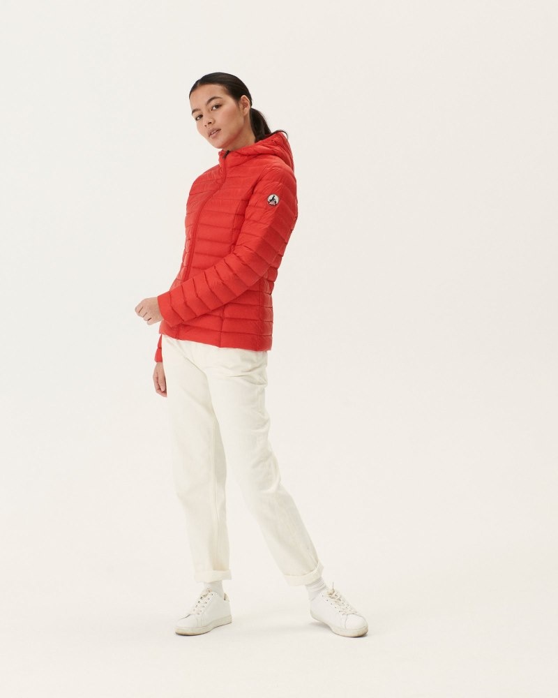 Bright Red JOTT Cloe Lightweight Hooded Women's Down Jackets | NUG-9009