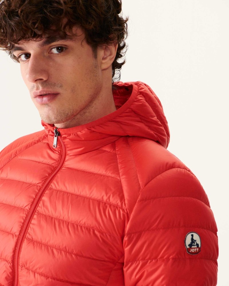 Bright Red JOTT Nico Light Hooded Men's Down Jackets | MTP-9149