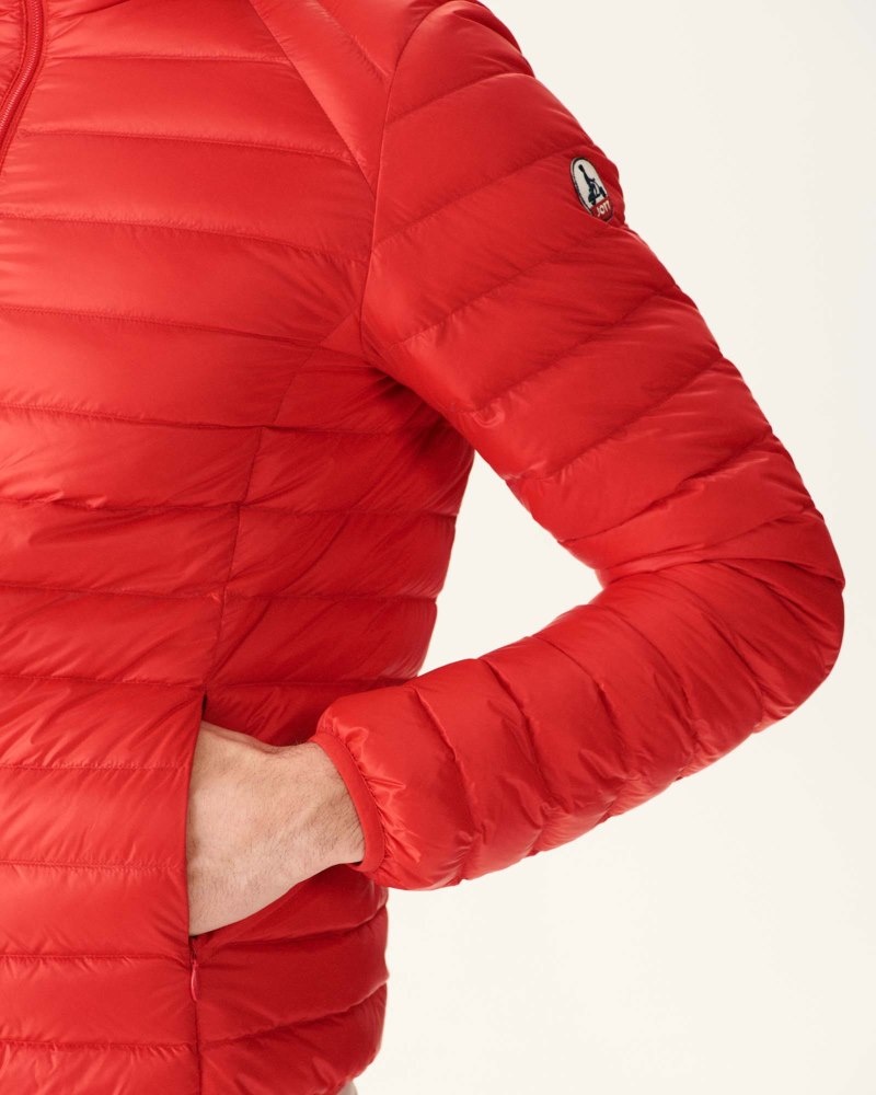 Bright Red JOTT Nico Light Hooded Men's Down Jackets | MTP-9149