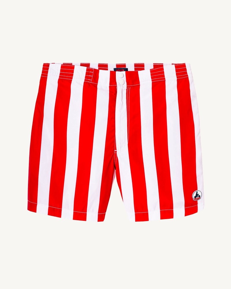 Bright Red Stripe / White JOTT Deauville Men\'s Swim Shorts | UQE-2175