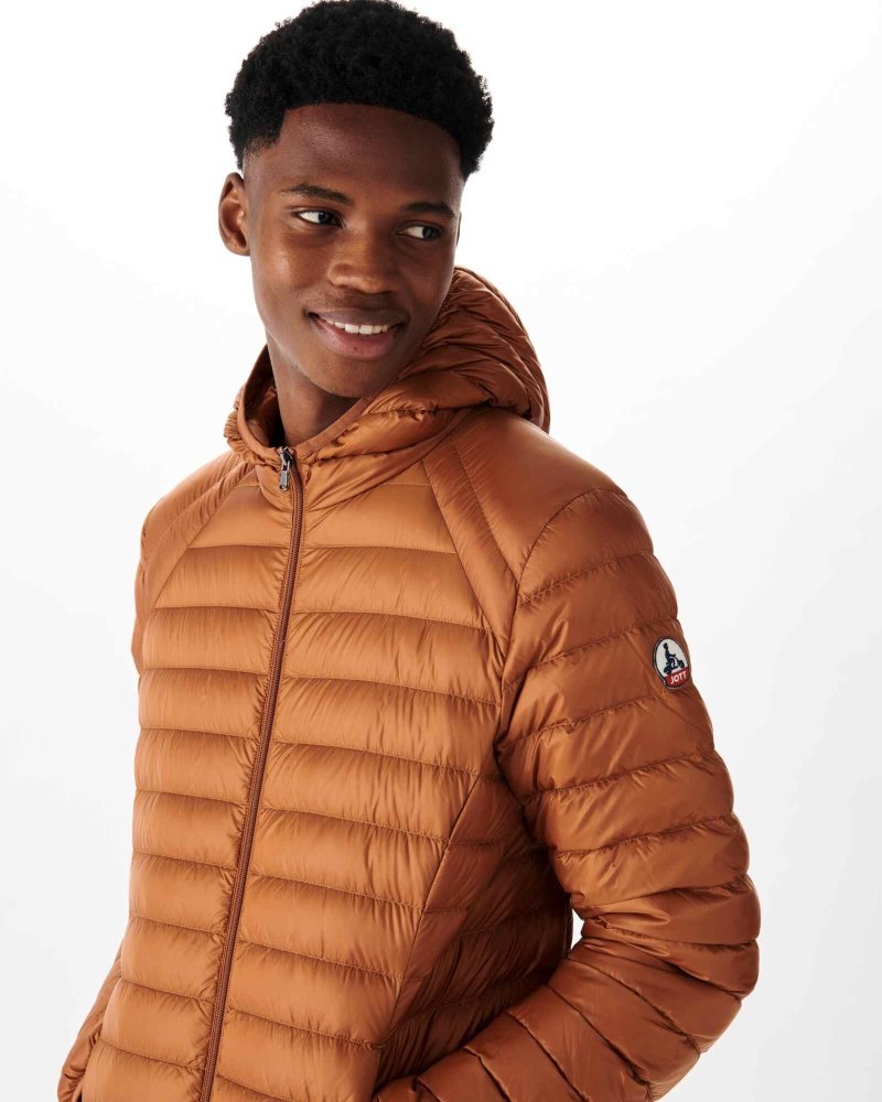 Brown JOTT Nico Lightweight Hooded Men's Down Jackets | NFS-4644