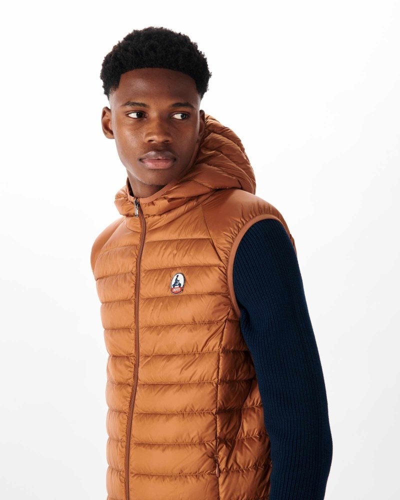 Brown JOTT Pat Hooded Men's Gilet | NYG-6777