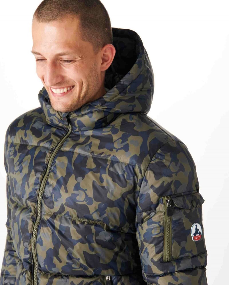 Camo Print JOTT Java Extreme Cold Hooded Men's Down Jackets | RZR-3347