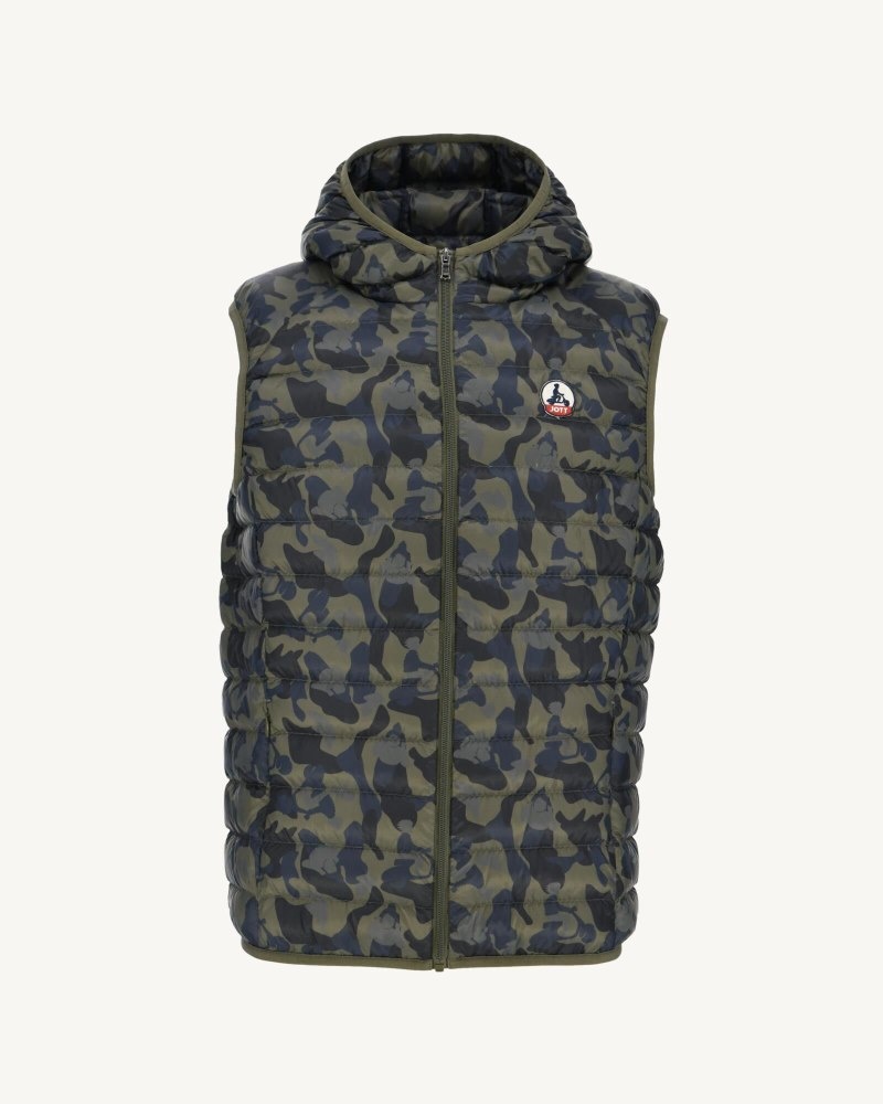 Camo Print JOTT Pat Hooded Sleeveless Men's Down Jackets | DKK-6504