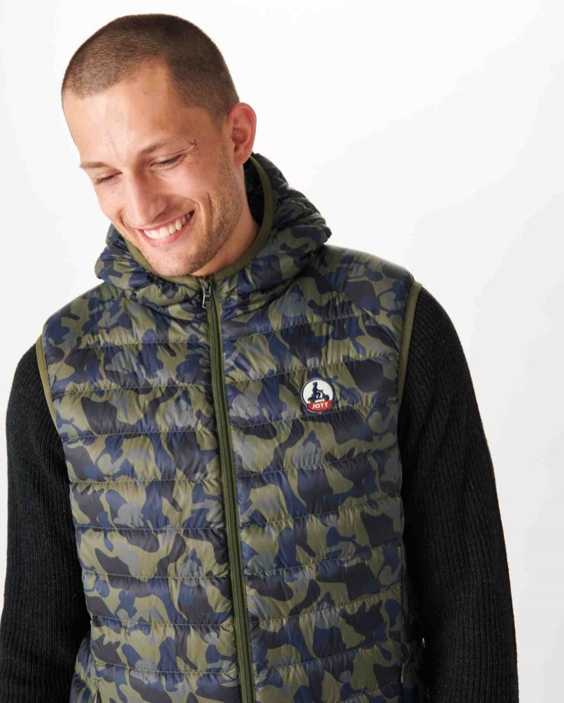 Camo Print JOTT Pat Hooded Sleeveless Men's Down Jackets | DKK-6504