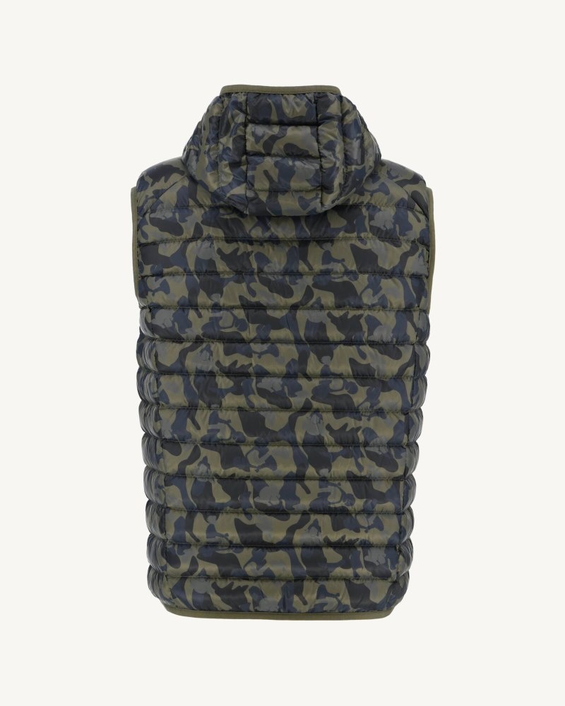 Camo Print JOTT Pat Hooded Sleeveless Men's Down Jackets | DKK-6504