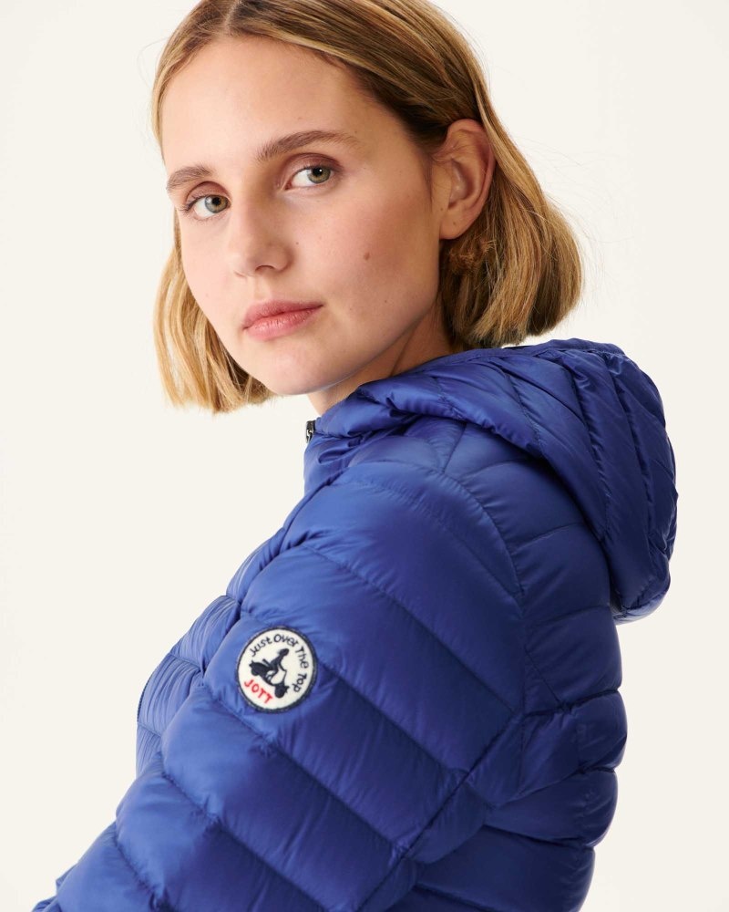 Dark Blue JOTT Cloe Lightweight Hooded Women's Down Jackets | FBI-2102