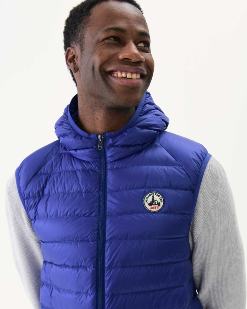 Dark Blue JOTT Pat Sleeveless Hooded Men's Down Jackets | LPY-3328