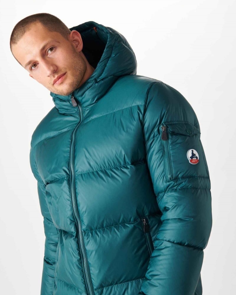 Dark Green JOTT Java Great Cold Hooded Men's Down Jackets | XXN-5451