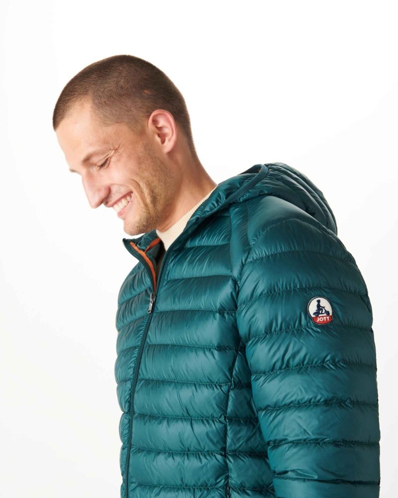 Dark Green JOTT Nico Lightweight Hooded Men's Puffer Jackets | JYS-9824