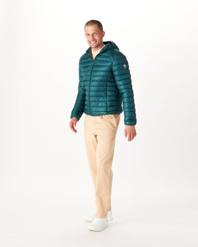 Dark Green JOTT Nico Lightweight Hooded Men's Puffer Jackets | JYS-9824