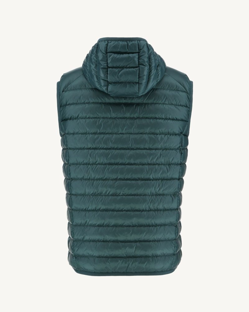 Dark Green JOTT Pat Sleeveless Hooded Men's Down Jackets | CMY-9446