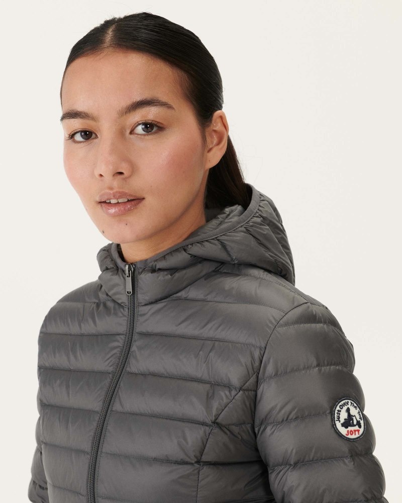 Deep Grey JOTT Cloe Light Hooded Women's Down Jackets | RWA-5861