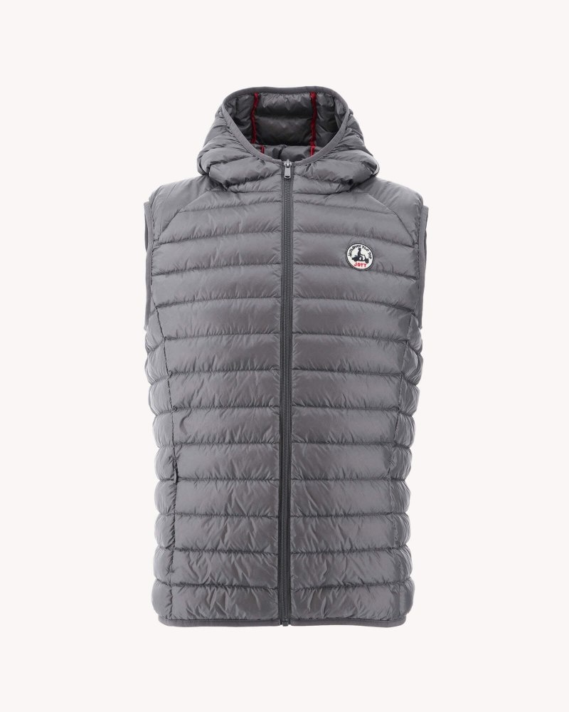 Deep Grey JOTT Pat Hooded Sleeveless Men's Down Jackets | LCA-3416