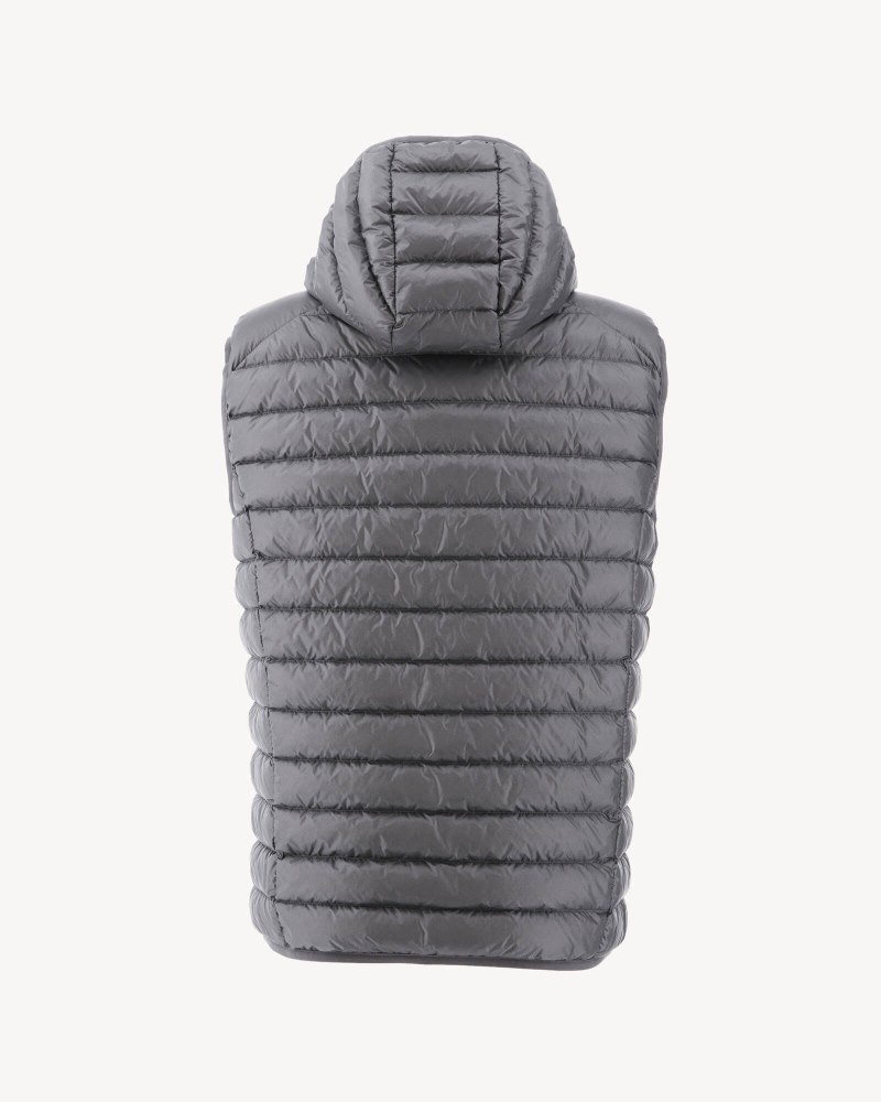 Deep Grey JOTT Pat Hooded Sleeveless Men's Down Jackets | LCA-3416