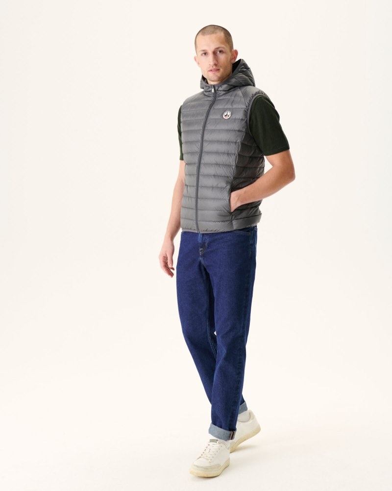 Deep Grey JOTT Pat Hooded Sleeveless Men's Down Jackets | LCA-3416