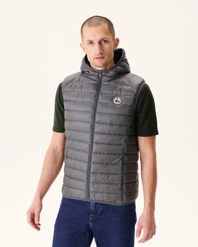 Deep Grey JOTT Pat Hooded Sleeveless Men\'s Down Jackets | LCA-3416