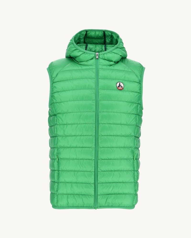 Green JOTT Pat Hooded Sleeveless Men's Down Jackets | HNM-3252