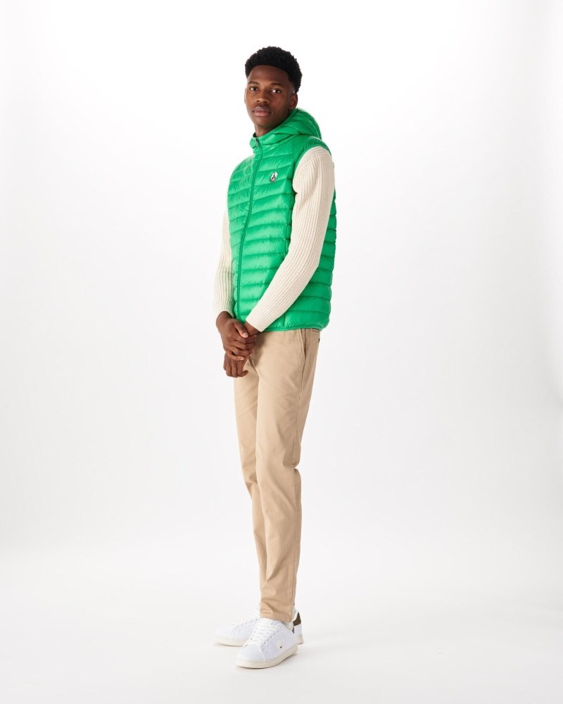 Green JOTT Pat Hooded Sleeveless Men's Down Jackets | HNM-3252