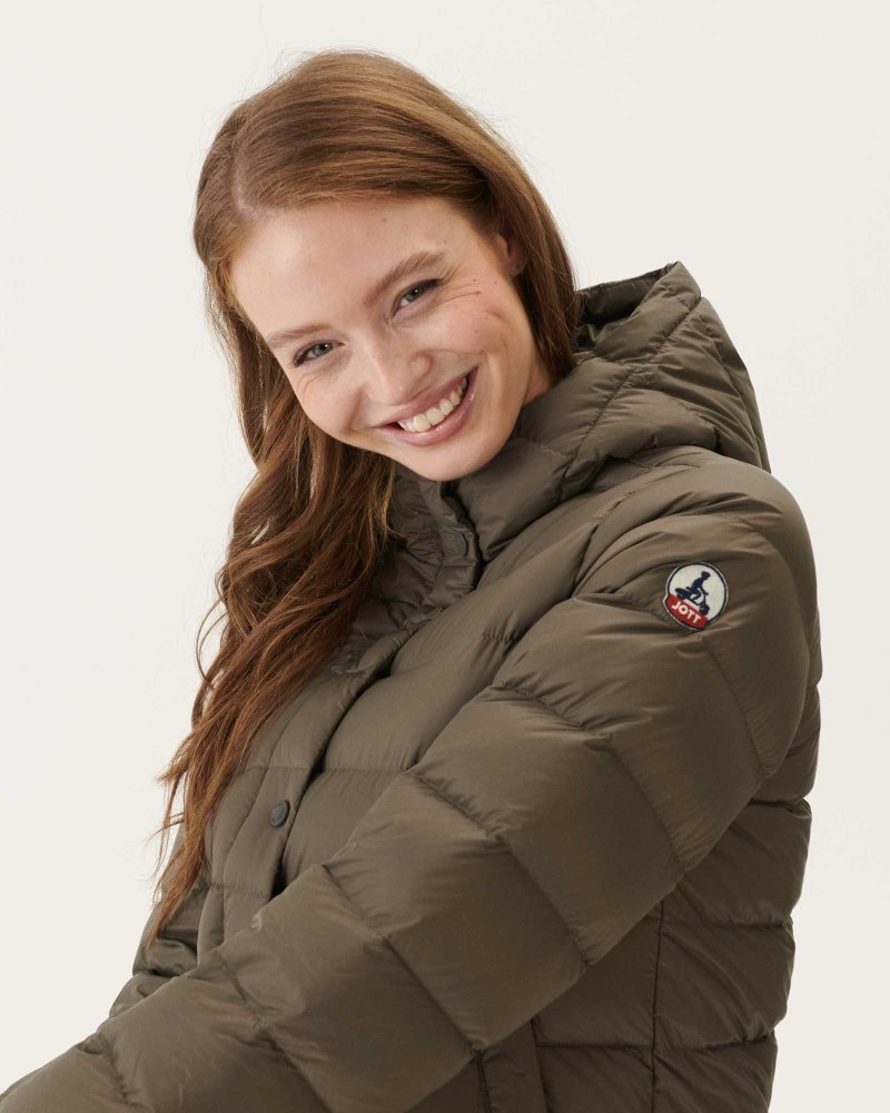 Grey Brown JOTT Jane Straight Hooded Women's Padded Jackets | ZWP-3056