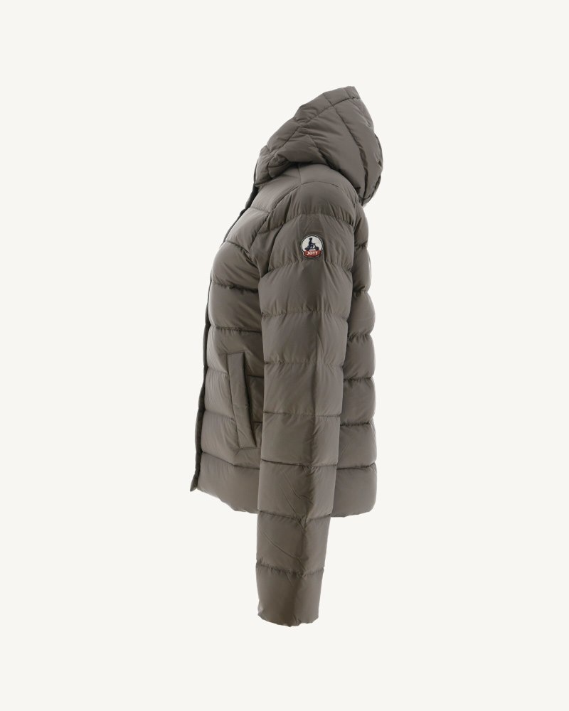 Grey Brown JOTT Jane Straight Hooded Women's Padded Jackets | ZWP-3056