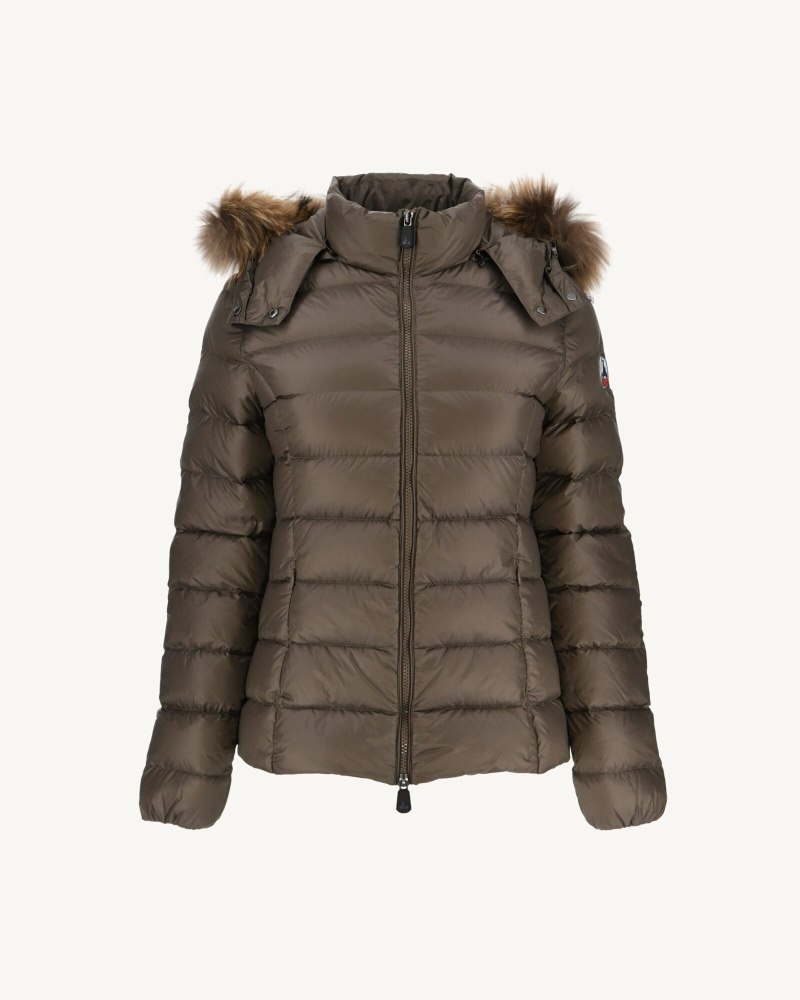 Grey Brown JOTT Luxe Extreme Cold Hooded Women's Down Jackets | ILC-0197